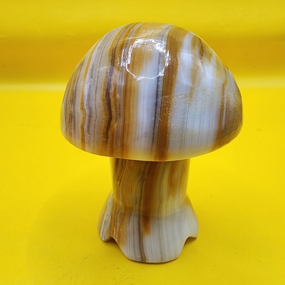 Vintage Marble Carved Stone Mushroom 2.25" Figurine Tan Brown Mid Century - Picture 1 of 7